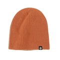 Gorro de lana pura tejida en color caramelo con detalle de etiqueta decorativa - Talla única / Naranja Brillante