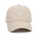 Kids beige cotton baseball cap with cute embroidered smile face and soft curved brim - Kids 52-54cm / Khaki