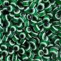 Macro view of dark green evil eye glass beads with handmade concentric circle patterns - Dark Green / 10mm