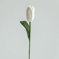 Handmade knitted cream tulip flower with green leaf crafted from soft wool yarn - White Closed Tulip