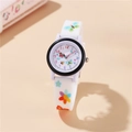 Orologio al quarzo per bambini bianco con farfalle, cinturino in silicone e numeri arcobaleno - Bianco