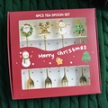 4-piece golden stainless steel Christmas tea spoon set with festive charms in a red gift box - Gold 4pcs Fork Set / Gold