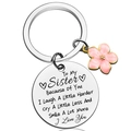 Porte-clés pour sœur en acier inoxydable avec message et petit pendentif fleur rose - Style fleur de citation touchante Sister (JR19)