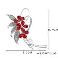 Detail of leaf flower brooch with red crystals, white pearl and clear rhinestones - Red Flower