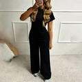 Damen Freizeit-Zweiteiler in Schwarz mit Kurzarm-T-Shirt und Hose mit weitem Bein - S / Schwarz