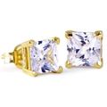 Orecchini a perno hip hop in oro con zircone quadrato taglio princess e incastonatura a griffe - Placcato Oro Zirconia Bianca
