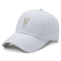 Berretto da baseball bianco in cotone con ricamo a V dorato e struttura a sei pannelli - Ricamo Dorato / Bianco