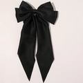Barrette élégante avec grand nœud en satin noir et ruban fluide pour femmes - Noir