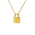Golden titanium steel padlock necklace with V-letter engraving on a white background - Gold Letter V