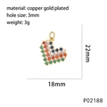 Gold heart-shaped pendant with multicolor cubic zirconia and dimensions measurement - P02188-Round Zirconia Halo Heart