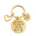 Polished gold stainless steel key ring with engraved round charms and a heart pendant - Inspirational Quote (XYY032) Gold