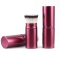 Portable retractable makeup brush set with dark rose red metal casing and soft dual-color bristles - Wine Red Flat Head