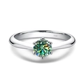 Anillo de compromiso clásico de plata de ley S925 con moissanita de seis garras - US 5 / Azul Verdoso (1ct)