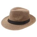 Chapeau fedora classique en paille marron naturel avec un ruban noir décoratif - Kaki