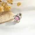Silver star stud earring with pink central gemstone and clear crystals for women - Pink (A933-2# Single Piece)