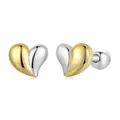 Minimalist S925 sterling silver heart stud earrings with two-tone gold and silver design - Two-Tone Heart / Gold and Silver