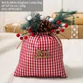 Red and white plaid Christmas gift bag with pine cones and Merry Christmas wood sign - Red and White Plaid (Medium)