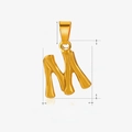 Golden stainless steel letter M pendant in bamboo style design with polished finish - Letter M / Gold