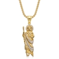 Collana con ciondolo San Giuda in acciaio inossidabile 316 placcato oro con cristalli - Oro / Solo Ciondolo Zircone Bianco