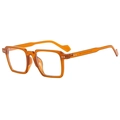 Retro square sunglasses in transparent amber orange with silver rivet detailing - Champagne Clear Lens Anti-Blue Light