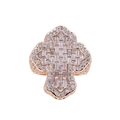 Close-up of hip hop rose gold cross ring with baguette and round cut zircon stones - Rose Gold