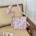 Floral canvas crossbody bag with vintage red botanical print on cream white fabric - Red Coral