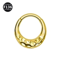 Golden F136 titanium seamless hinged ring with hammered texture for nose and ears - New Gold Hammered (Titanium)
