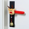 Close-up of a festive Christmas door handle cover with plush reindeer and gold bell - Reindeer With Bell