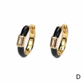 Golden earrings with black enamel and rectangular zircon crystal, minimalist hoop style - Black