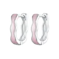 Rosa Emaille Wellenmuster S925 Sterlingsilber Creolen für Damen auf weißem Hintergrund - Rosa Wellenstruktur Ohrclip (SCE1709)