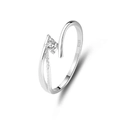 Anillo abierto de plata de ley S925 con una circonita cúbica brillante para mujer - US 6 / Oro Blanco