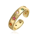 Anello in rame placcato oro 18K con gemme multicolori in forme geometriche - Aperto Regolabile / Stile Occhio Rombo Stella Gemma Colorata (14334)