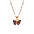 Bohemian gold chain necklace with a dark blue and orange enamel butterfly pendant - A3054-BLUBR (Blue Orange Butterfly)