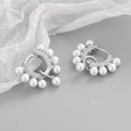 Orecchini a cerchio classici in argento sterling S925 con perle bianche e zirconi lucidi - Argento S925/Perla / Platino
