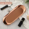 Large rose gold oval stainless steel jewelry tray with a polished mirror finish surface - Stainless Steel / Large / Oval Rose Gold (23*9.5cm)