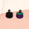 DIY purple mangosteen alloy charms with green leaves for jewelry making accessories - Mangosteen - Black (22-Black)