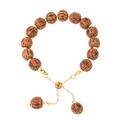 Adjustable beaded bracelet with dark striped brown beads and golden metal accents - Brown(K-626)