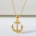 Elegant gold vintage anchor pendant necklace with sparkling cubic zirconia pavé setting - Titanium Steel/Zircon / Gold Simple Anchor-N0133G