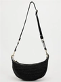 Schwarze geflochtene Hobo-Tasche mit verstellbarem Riemen und goldenen Beschlägen - Schwarz