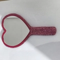 Sparkling pink heart-shaped handheld makeup mirror with crystal rhinestones on white base - Heart Shape / Light Rose Red