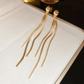 Elegant gold fan-shaped stud earrings with long tassels and pearls in a white jewelry box - Gold Snake Tassel (38#) / Gold