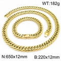 Set in acciaio inossidabile dorato con collana e bracciale a catena barbazzale 12mm - Oro