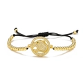 Detail of 18K gold plated leopard head bracelet with green zircon eyes and beads - Gold Crossed Leopard Head Bead Style