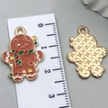 Gingerbread man DIY charm accessory with brown enamel and gold metal backing - Brown Gingerbread Man (23x17mm)