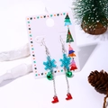 Christmas drop earrings featuring blue snowflake, green bell and red boot pendants - Style 78