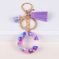 Detail of letter C resin keychain with colorful stones, purple tassel and golden hardware - Letter C(5859543255611)