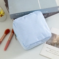 Trousse à maquillage en seersucker à rayures bleues et blanches avec fermeture éclair - Rose bonbon