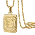 Collana in acciaio inossidabile placcato oro 18K con ciondolo a lettera E rettangolo - Oro E