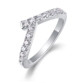 Elegant V-shaped S925 sterling silver ring with sparkling white pavé stones in silver finish - Silver (R13210)