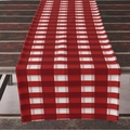 Camino de mesa de cuadros rojos y blancos de tela texturizada sobre mesa de madera oscura - 33*183cm / Cuadros Rojo Blanco